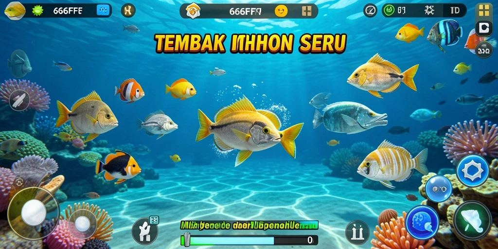 Tangkapan gambar gameplay seru dari 666FF, menunjukkan aksi Tembak Ikan.