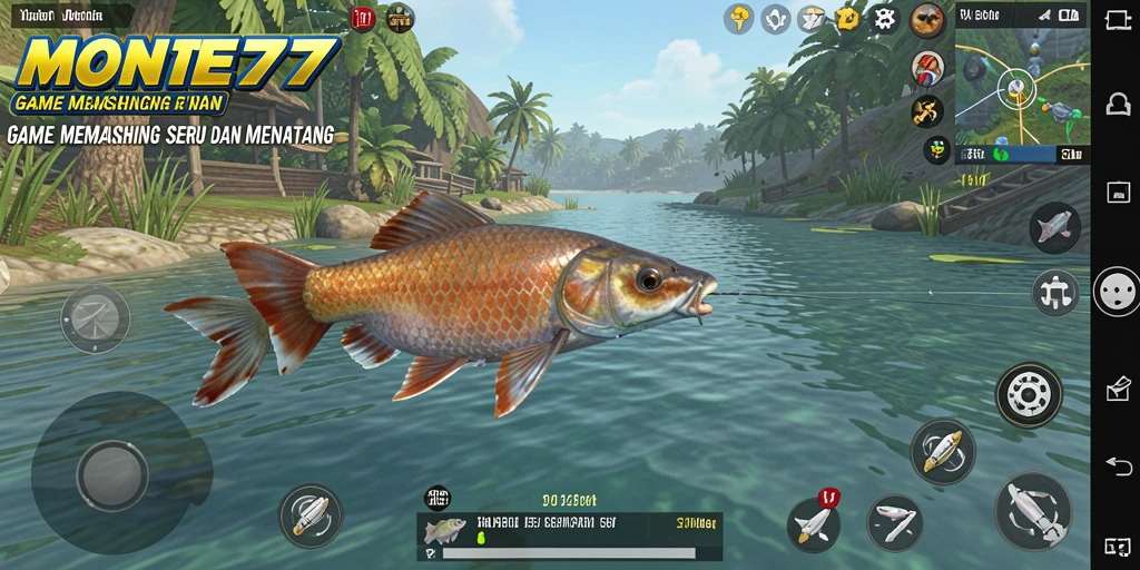 Tampilan gameplay MONTE77 yang menampilkan aksi memancing seru.