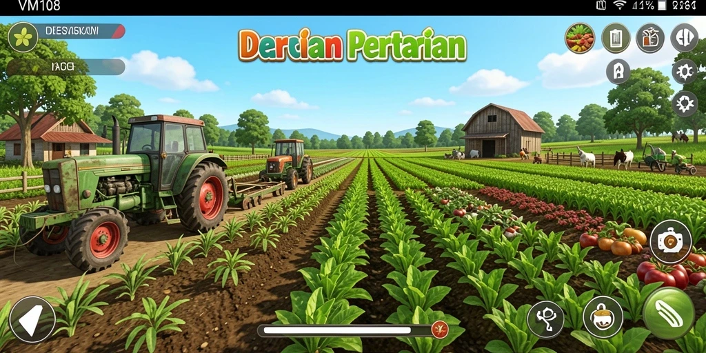 Screenshot permainan VM108 menampilkan kebun yang subur dan gameplay yang mengasyikkan.